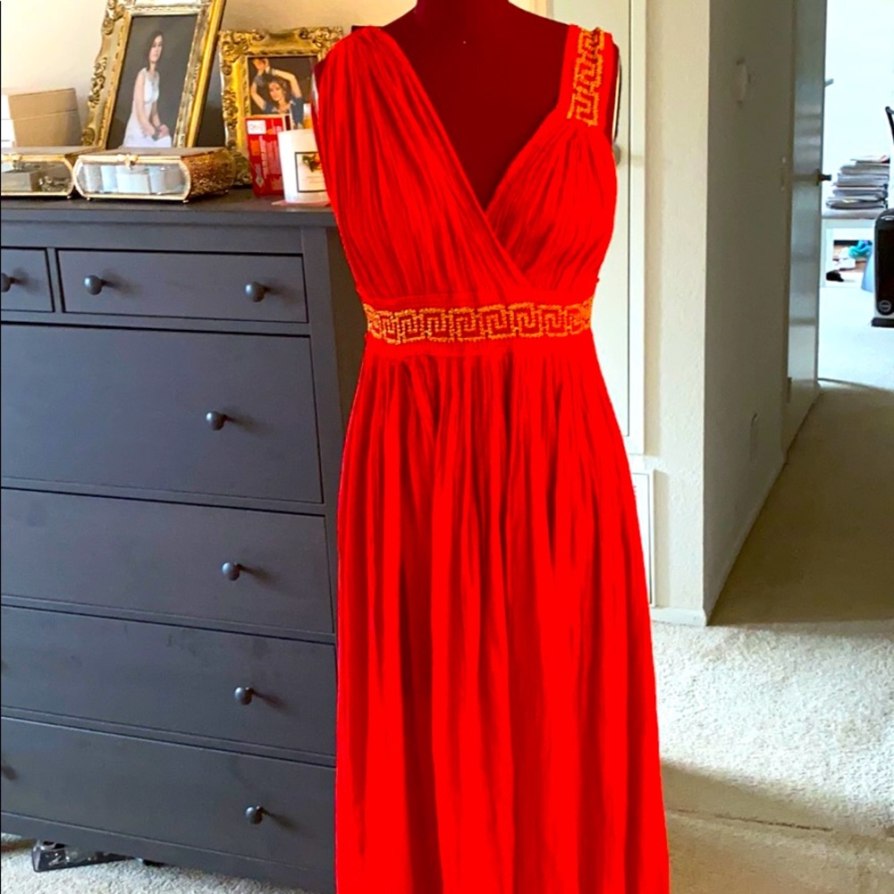 Red long cotton summer dress